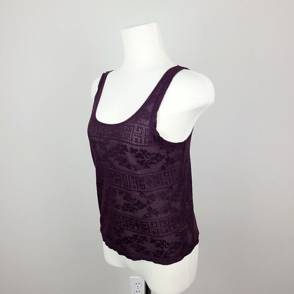 Topshop Petite Wine Red Purple Lace Print Semi Sheer Tank Top Size 6 Petite - Picture 6 of 16